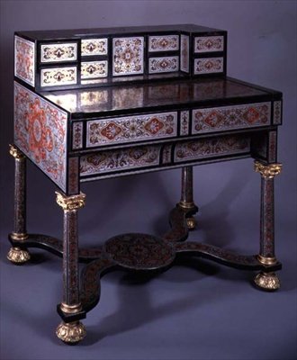 Writing Desk decorated with Boulle-style marquetry of engraved brass inlaid with tortoiseshell, with gilt mounts by French School